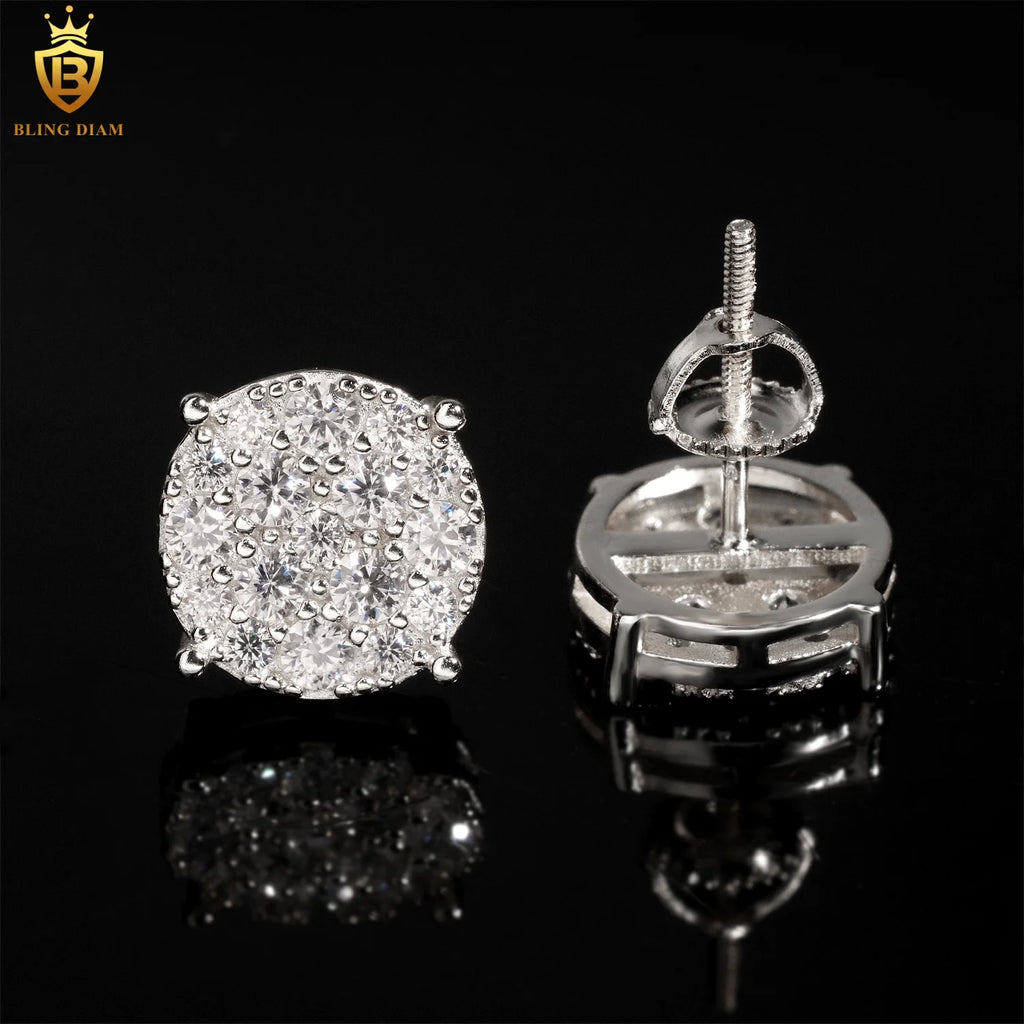 New Arrival 9.8mm Moissanite Diamond Earrings with GRA 925 Sterling Silver Hiphop Stud Earrings Set for Unisex in USA Warehouse