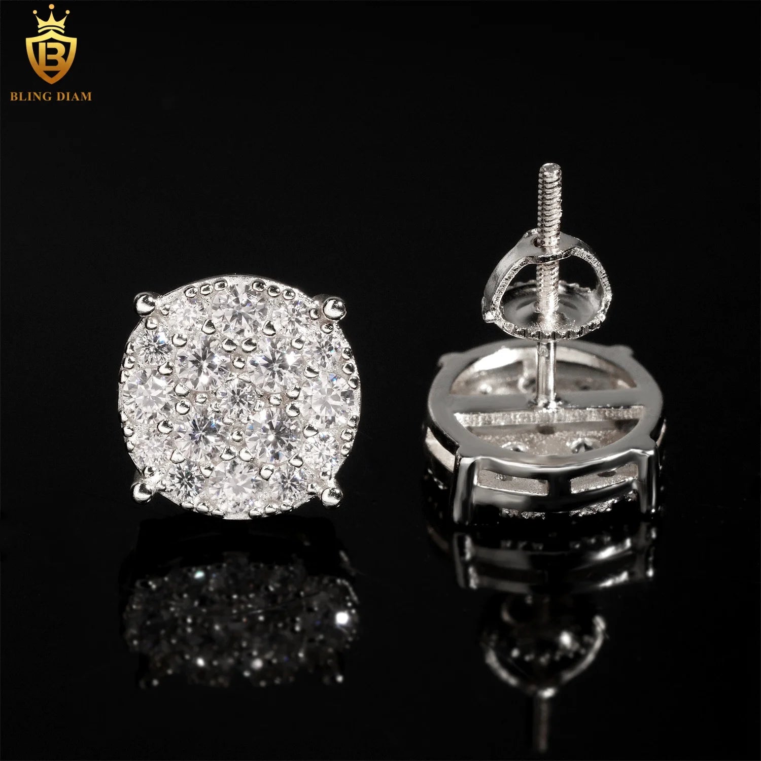 New Arrival 9.8mm Moissanite Diamond Earrings with GRA 925 Sterling Silver Hiphop Stud Earrings Set for Unisex in USA Warehouse