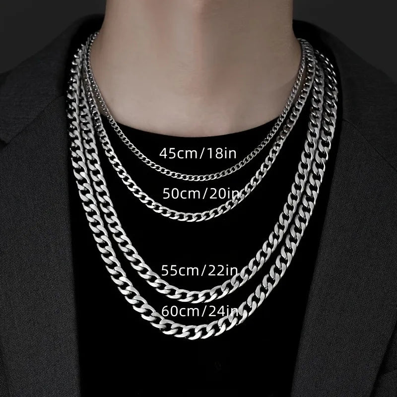 2pcs 5/7mm Fashion Chains Necklaces Stainless Steel Cuban Link Necklace for Men Hip Hop Punk Jewelry