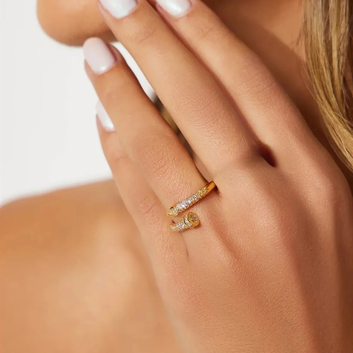 RAKOL Hiphop Style Open Ring Lady Fashion Party Accessories With Shiny Zirconia Gold Color Jewelry for Women Chic Trendy Gift