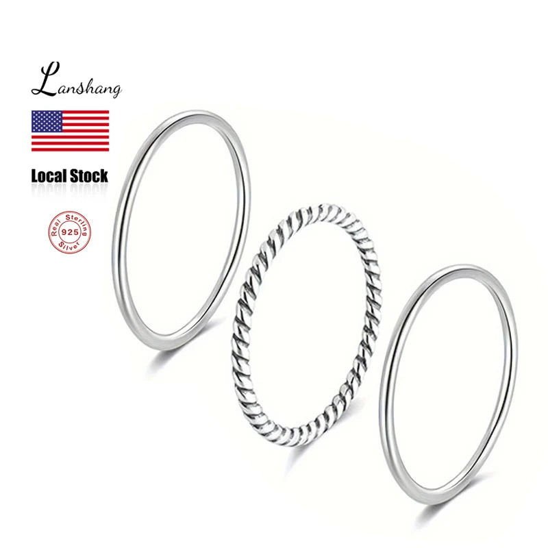 3PCS 925 Sterling Silver Knuckle Rings for Women Minimalist Thin Stacking Rings Set Midi Pinky Ring Size 2.5-8.5