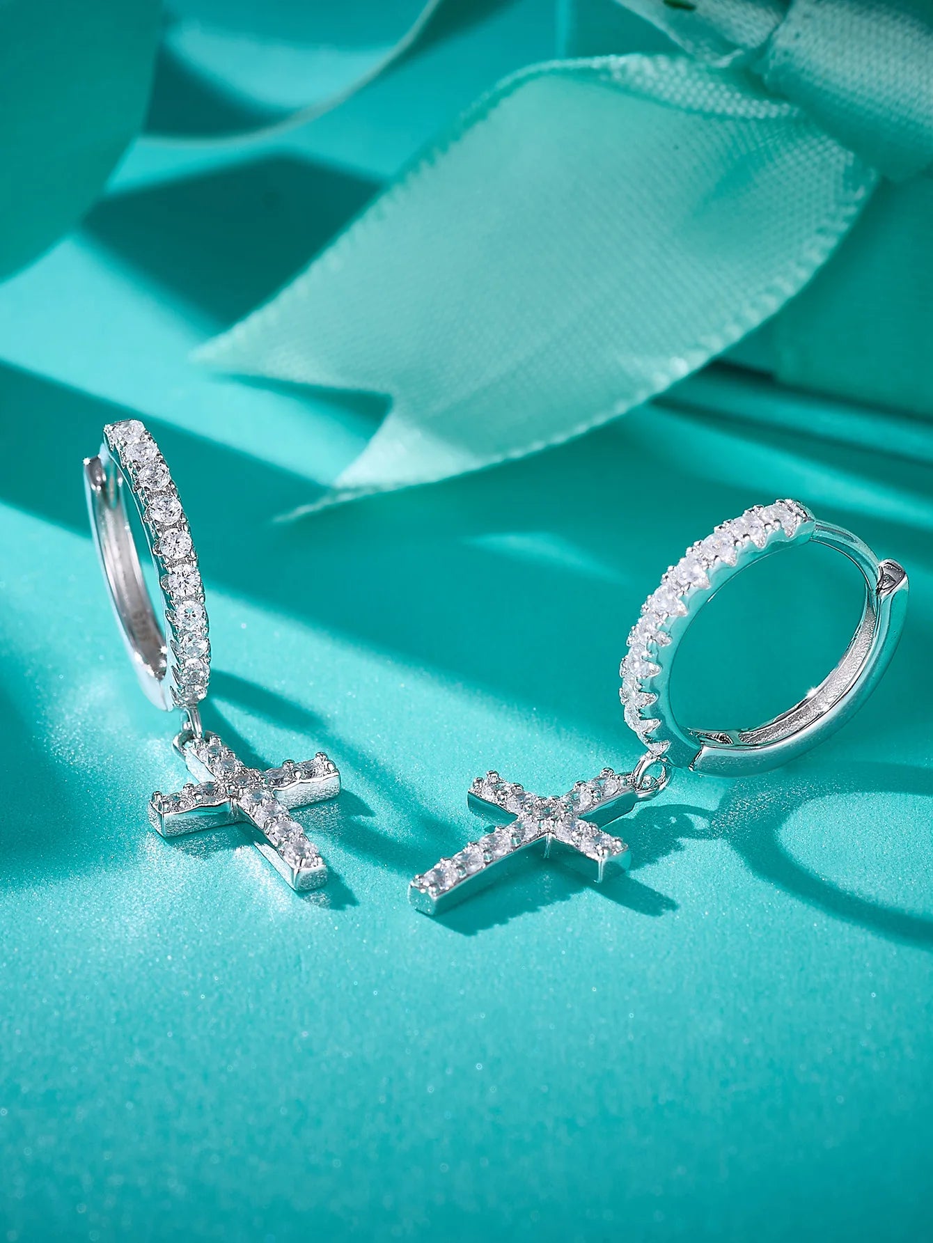 Cross 925 Sterling Silver Hip Hop Drop Hoop Earrings VVS D Color Moissanite Earrings Men Women Jewelry for Party Gift