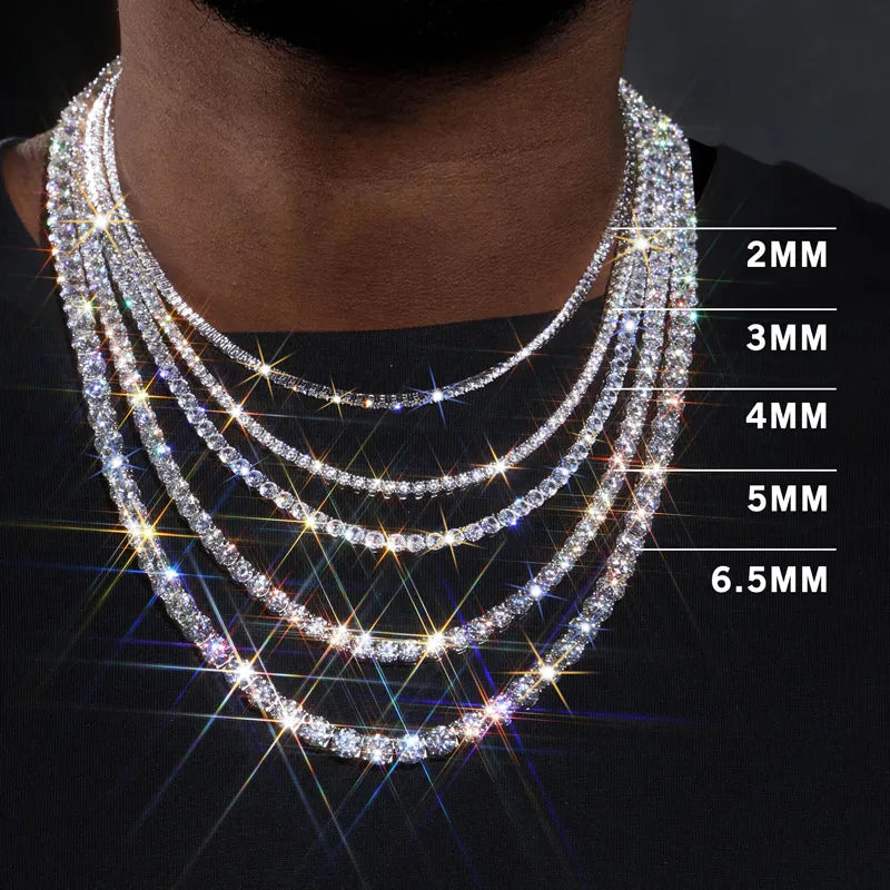 Wholesale Hip Hop Jewelry 3/4/5MM Iced Out Tennis Chain Necklace White Gold Plated Shiny Moissanite Diamond Necklace for Women