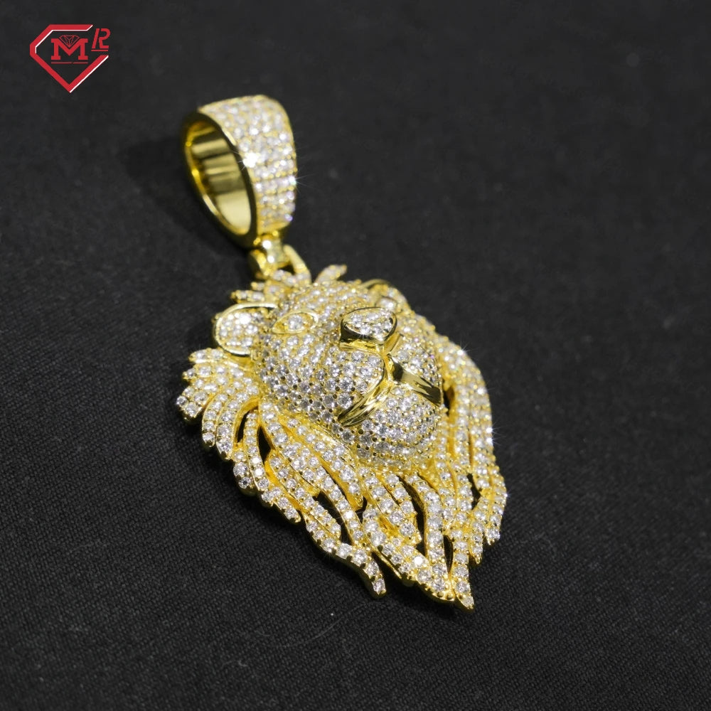 GRA Hip Hop Spot Goods Lion Pendant Men 925 Sterling Silver Fully Iced Out Moissanite Pendant