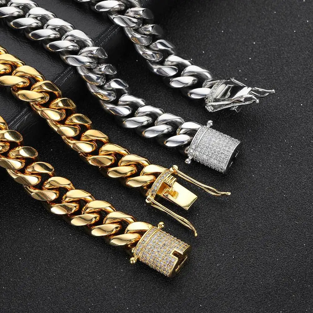 Wholesale Hot Sales Diamond Clasp Hip Hop Cuban Chain Bracelet 18k Gold Plated Stainless Steel Cuban Link Bracelet Boys Mens