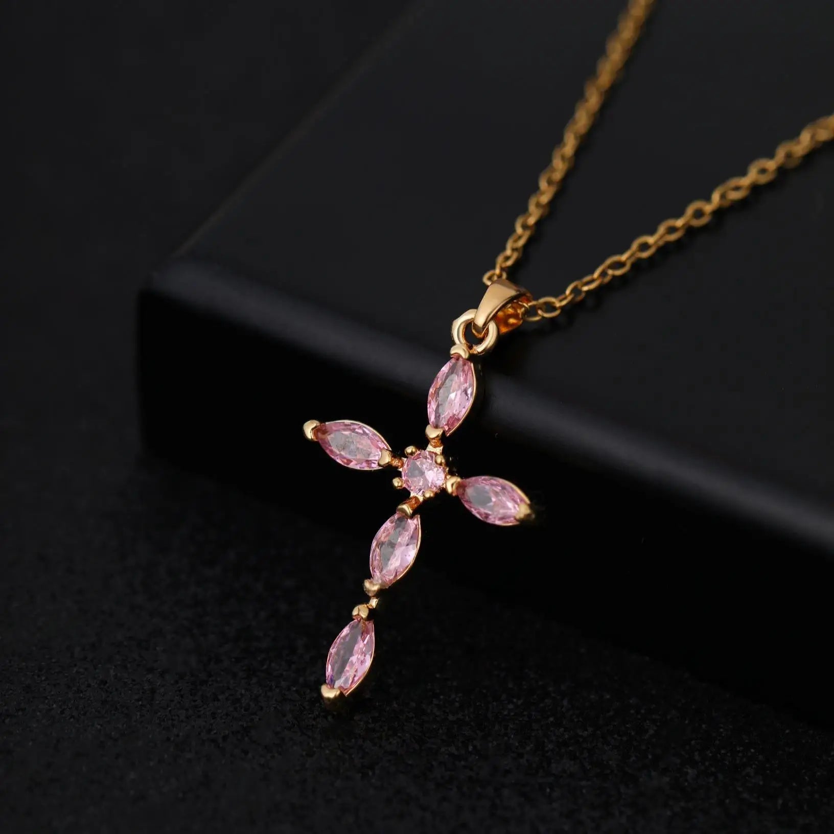 US Local Stock Classic Cross Necklace Simple Stainless Steel Chain Sparkling Zircon Daily Wear Wedding Valentine Birthday Gift