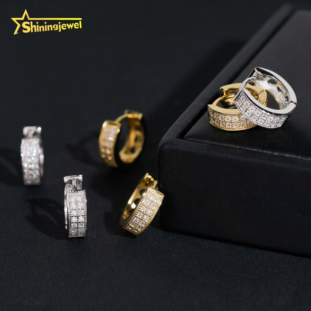 USA Local Stock Hip Hop Iced Out High Quality 925 Sterling Silver Hoop Moissanite Diamond Earrings