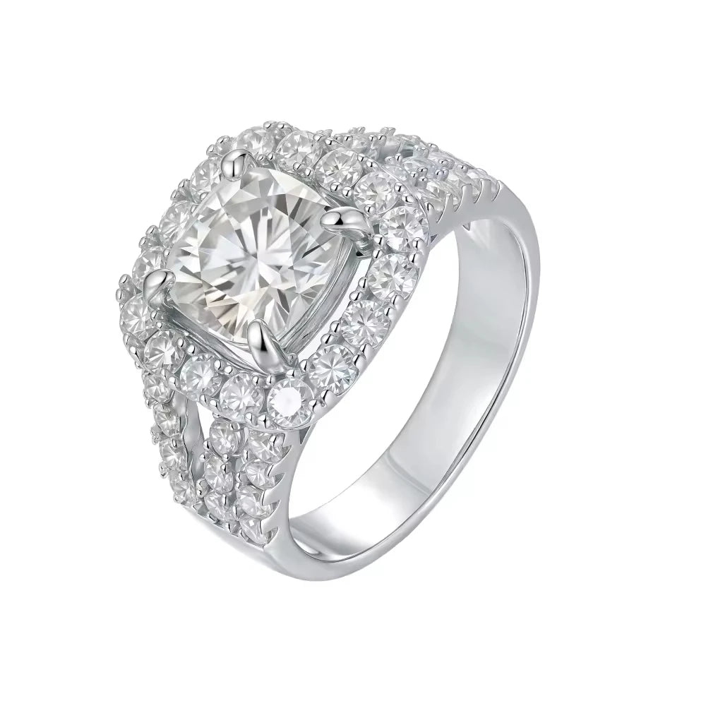 YINHONG S925 Silver Ring with 3.5-carat Moissanite, a Luxurious Wedding Ring for Women, a Moissanite Silver Ring for Proposal