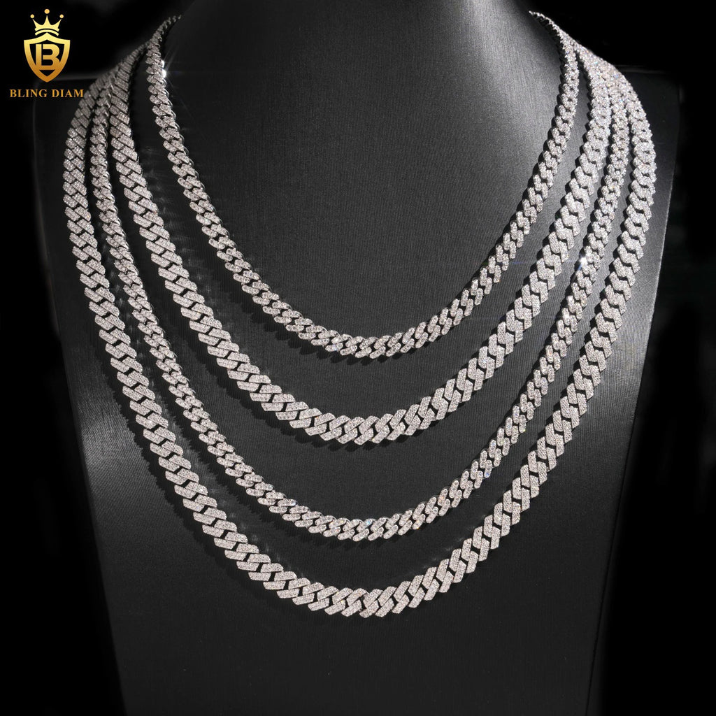In Stock HipHop Style S925 Moissanite 6mm8mm Cuban Chain Pass Diamond Tester Iced Out  Moissanite Silver Necklace Chain with GRA