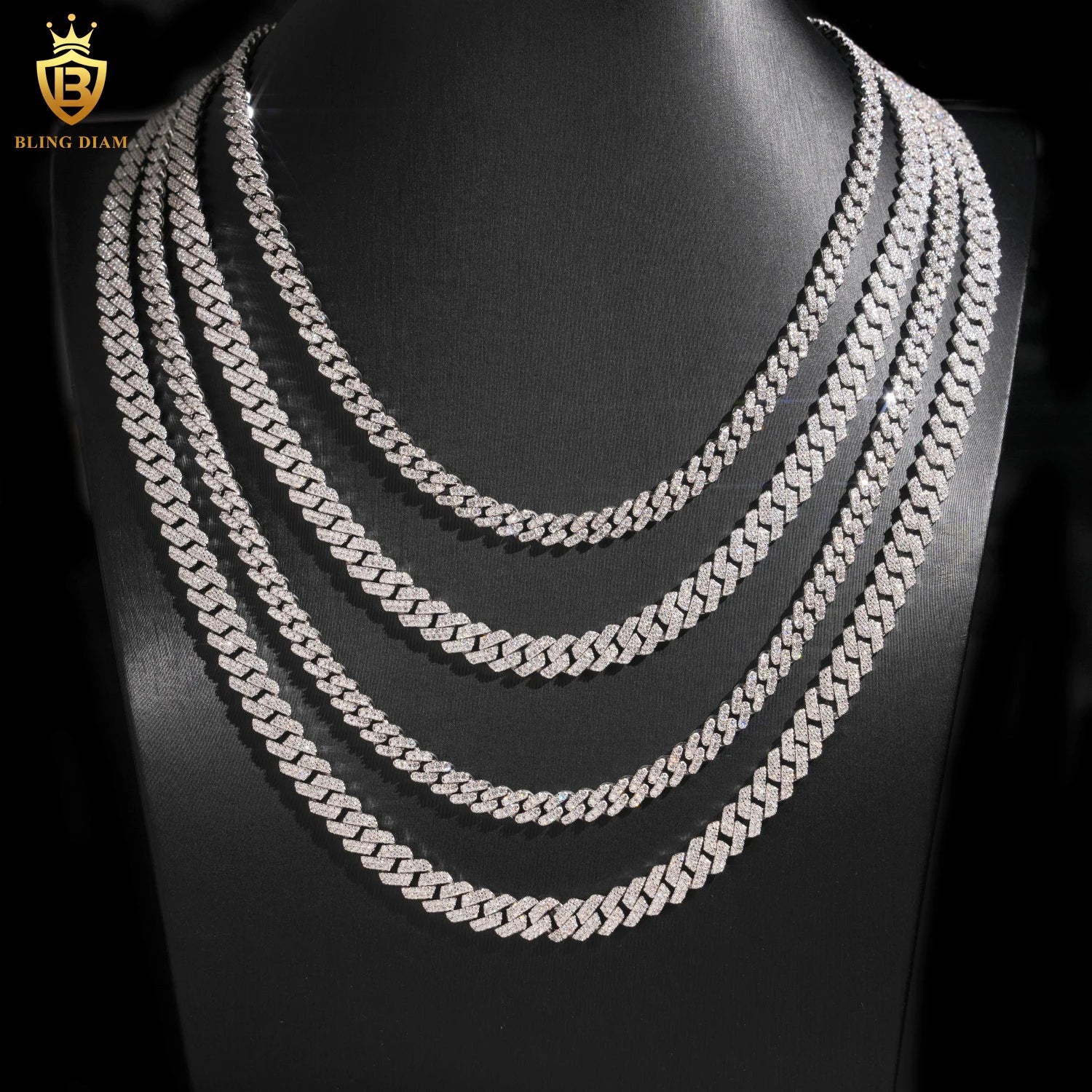In Stock HipHop Style S925 Moissanite 6mm8mm Cuban Chain Pass Diamond Tester Iced Out  Moissanite Silver Necklace Chain with GRA