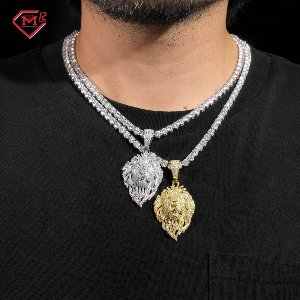 GRA Hip Hop Spot Goods Lion Pendant Men 925 Sterling Silver Fully Iced Out Moissanite Pendant