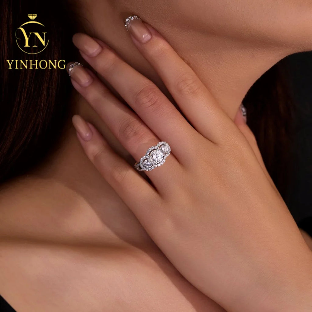 YINHONG S925 2-carat Moissanite Silver Ring, Luxury Wedding Ring for Women, Moissanite Proposal Silver Ring