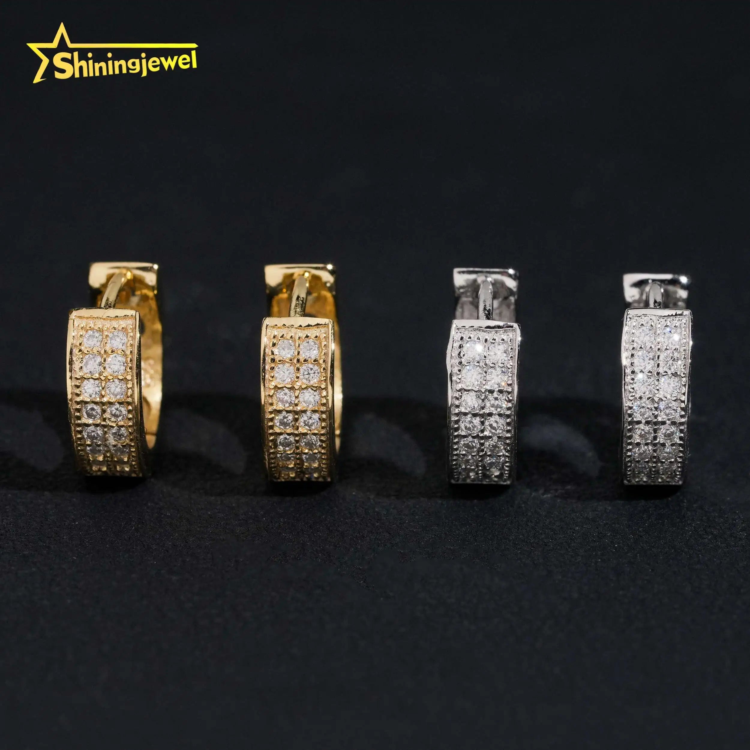 USA Local Stock Hip Hop Iced Out High Quality 925 Sterling Silver Hoop Moissanite Diamond Earrings