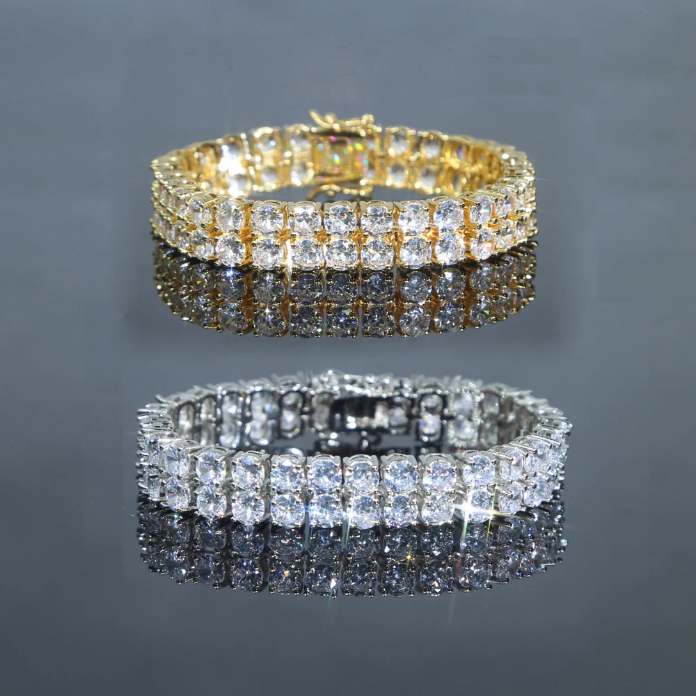 Hip Hop Iced Out Bling Cz Bracelet Round Cut 5A CZ Cubic Zirconia Two Raw Tennis Chain Women Men's Jewelry