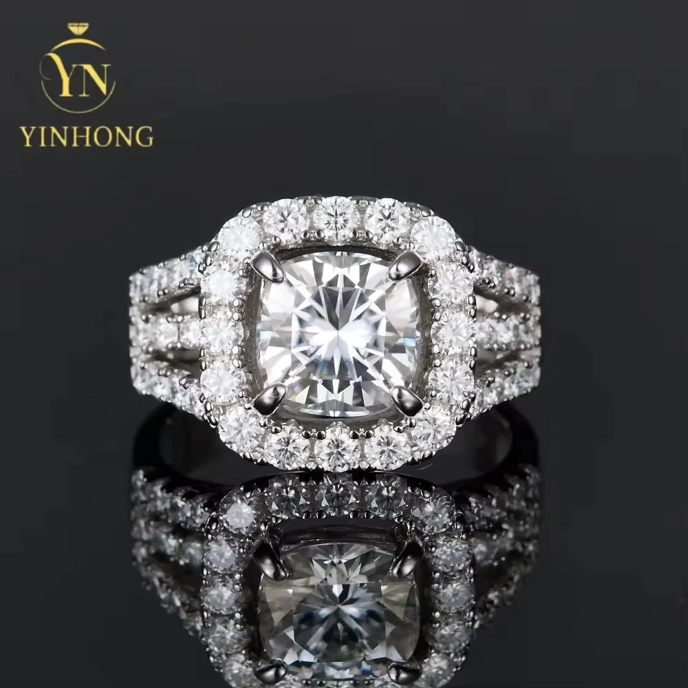 YINHONG S925 Silver Ring with 3.5-carat Moissanite, a Luxurious Wedding Ring for Women, a Moissanite Silver Ring for Proposal