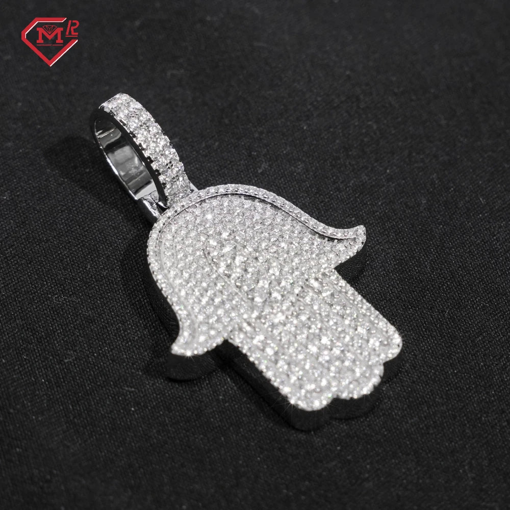 GRA Certificate Hiphop Moissanite Charm Pendant 925 Silver VVS Iced Out Diamond Hamsa Hand Pendant
