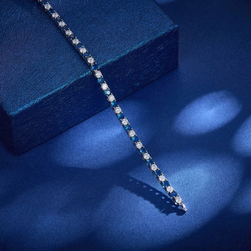 Gold Plated Chain Bracelet Women's Fashion Bracelet 14K Gold CZ Zirconia Zircon Blue Women Tennis Bracelet Hand Link