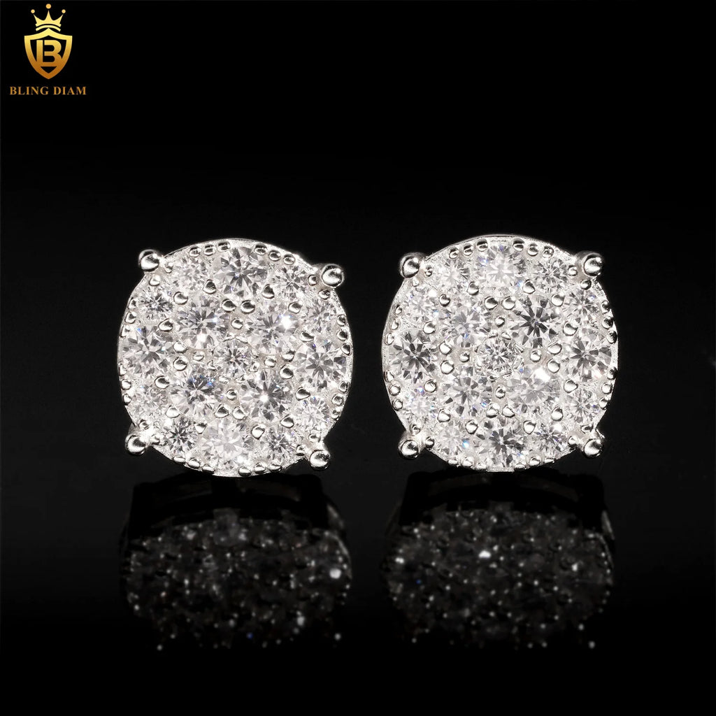 New Arrival 9.8mm Moissanite Diamond Earrings with GRA 925 Sterling Silver Hiphop Stud Earrings Set for Unisex in USA Warehouse