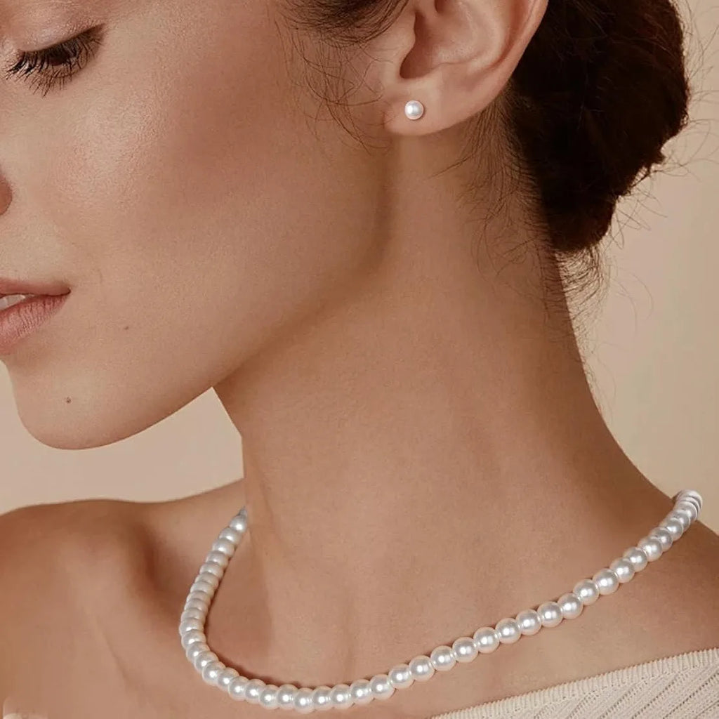 Fashion Jewelry Sets for Women Pearl Necklace Stainless Steel Stud Earrings Gift Bridal Party Jewelry