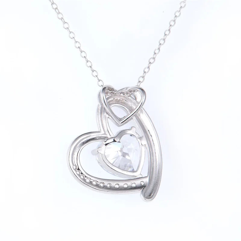Double Heart Necklace 925 Sterling Silver Mom Love Heart Pendant Necklace for Mother Grandma Wife Birthday Jewelry Gifts