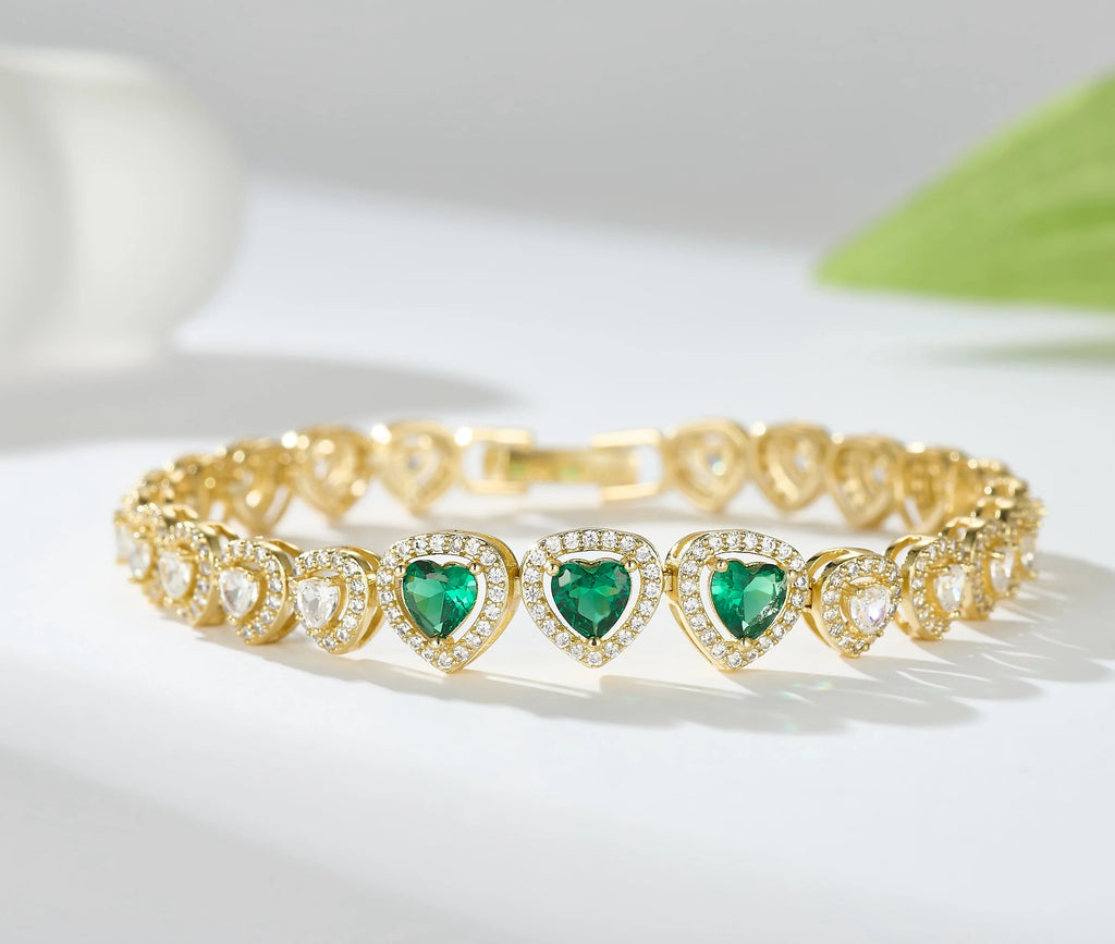 Gold Plated Chain Bracelet Women's Fashion Bracelet 14K Gold CZ Zirconia Zircon Heart Emerald Women Tennis Bracelet Link