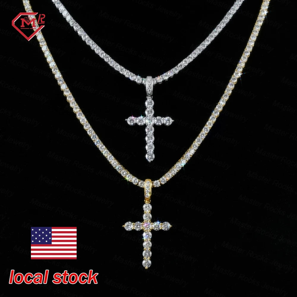 In Stock Cross Pendant Charms Silver 925 Hip Hop Jewelry Iced Out  VVS Diamond Moissanite Pendant