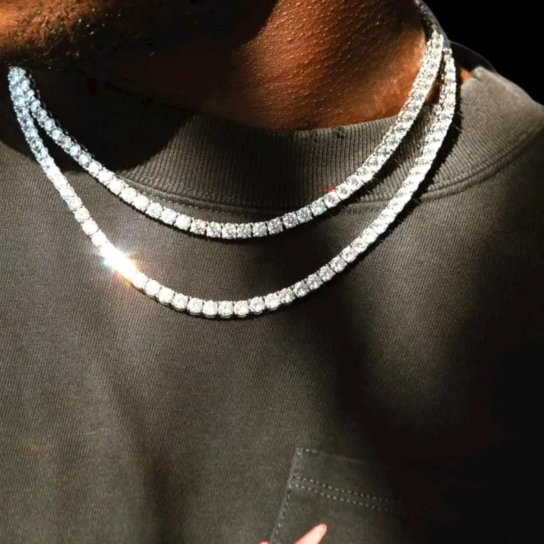 SMON01 Premium Iced Hip Hop Moissanite Necklace 925 Sterling Silver Iced Cut 3mm Moissanite Tennis Chain Necklace in Stock