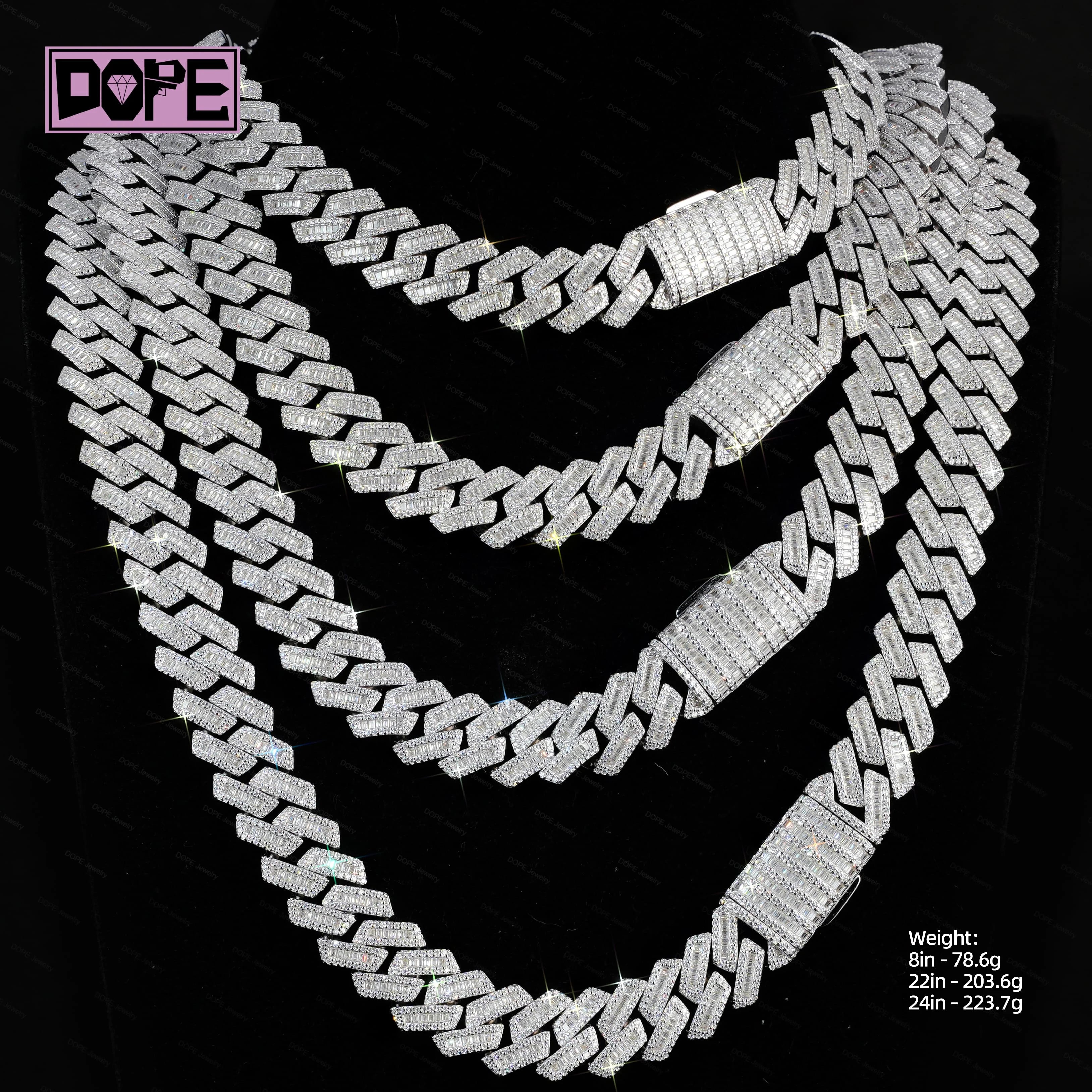 USA Stock 15mm Cuban Link Chain Hip Hop 925 Silver Inner Baguette Cut Iced Out Necklace Moissanite Cuban Chain
