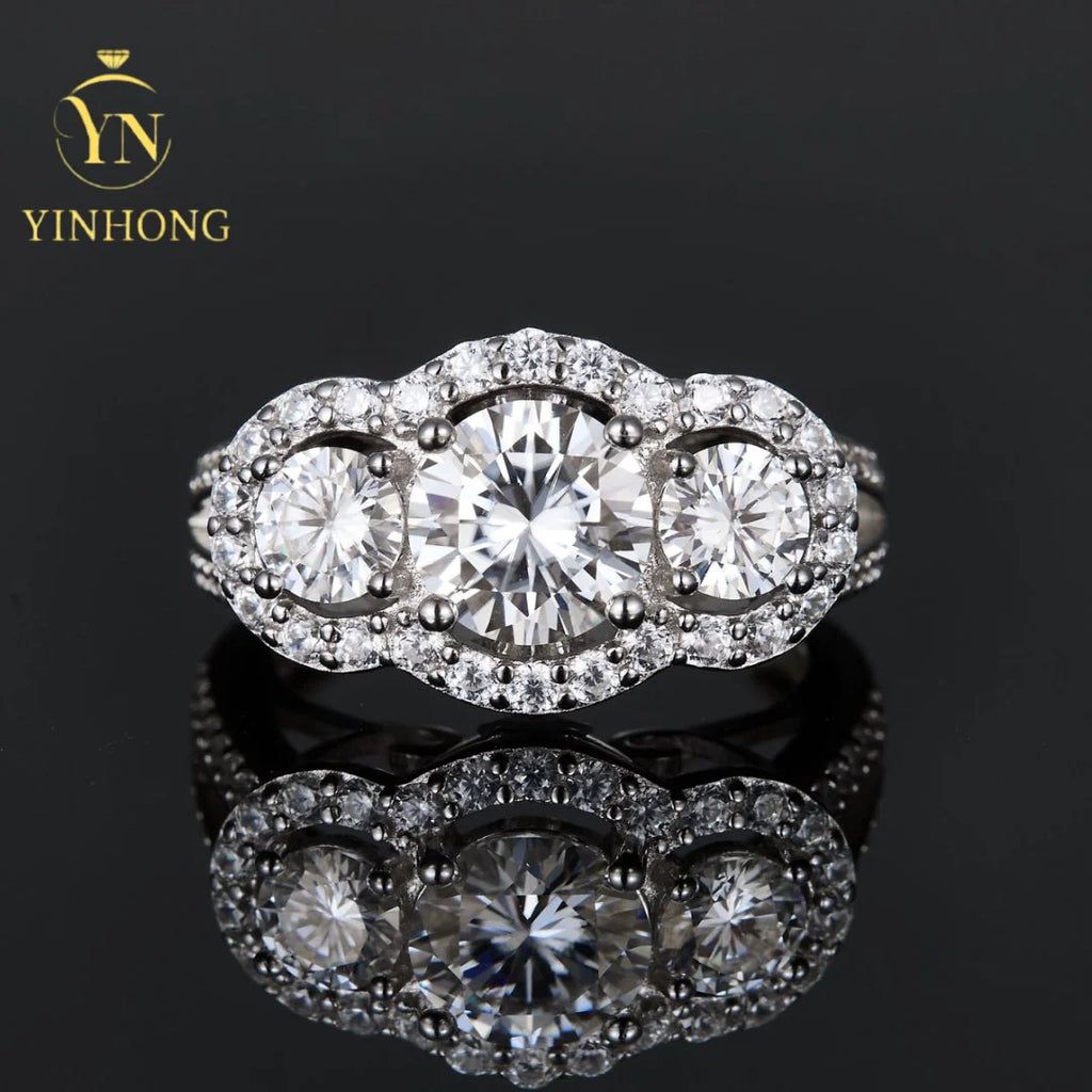 YINHONG S925 2-carat Moissanite Silver Ring, Luxury Wedding Ring for Women, Moissanite Proposal Silver Ring