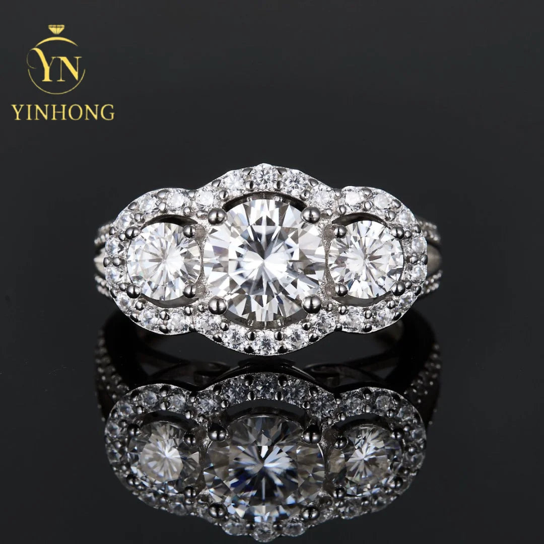YINHONG S925 2-carat Moissanite Silver Ring, Luxury Wedding Ring for Women, Moissanite Proposal Silver Ring