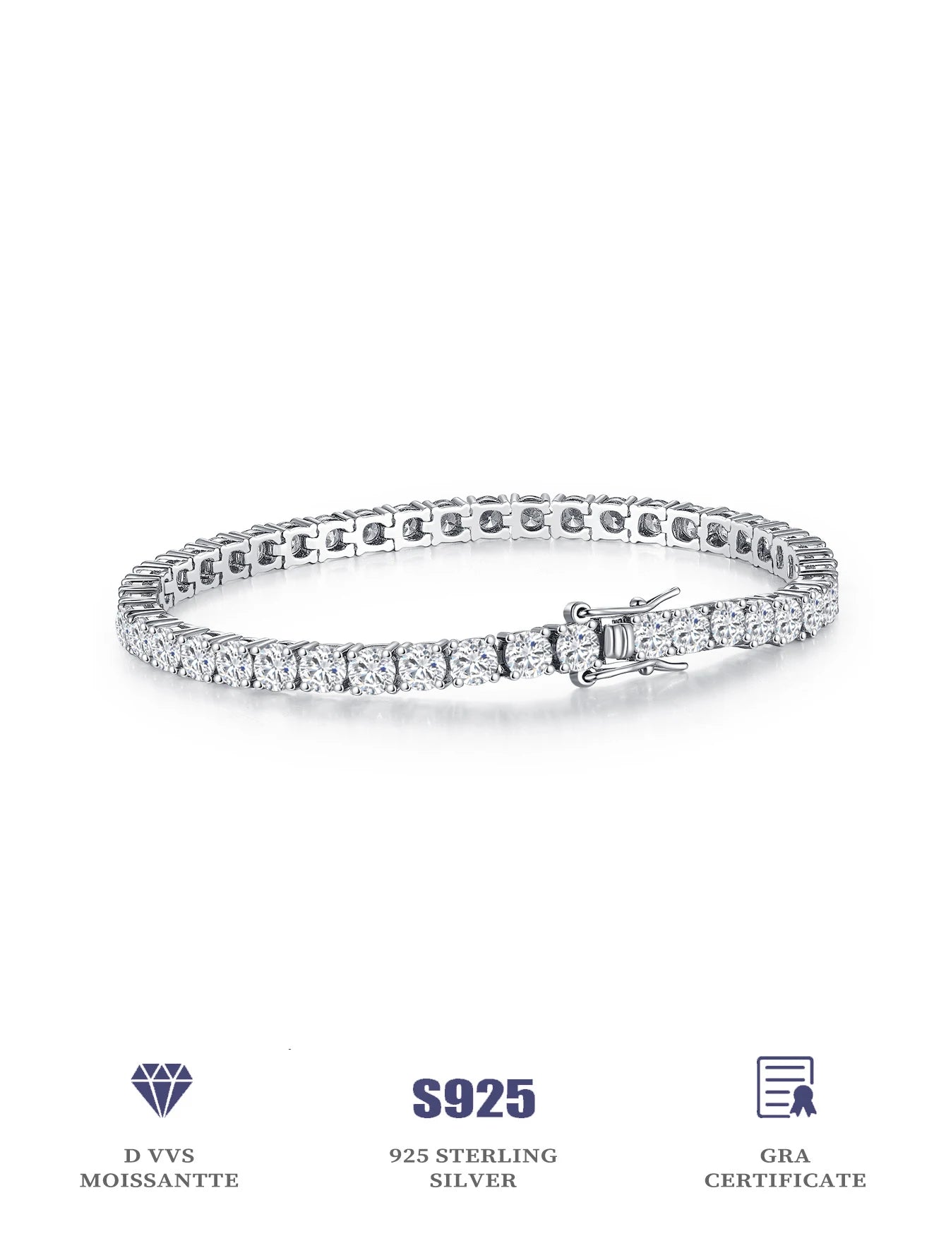 Aivenchy S925 Sterling Silver Rhodium Plated Chain Bracelet Luxury 4mm Moissanite Stone Women Tennis Bracelet