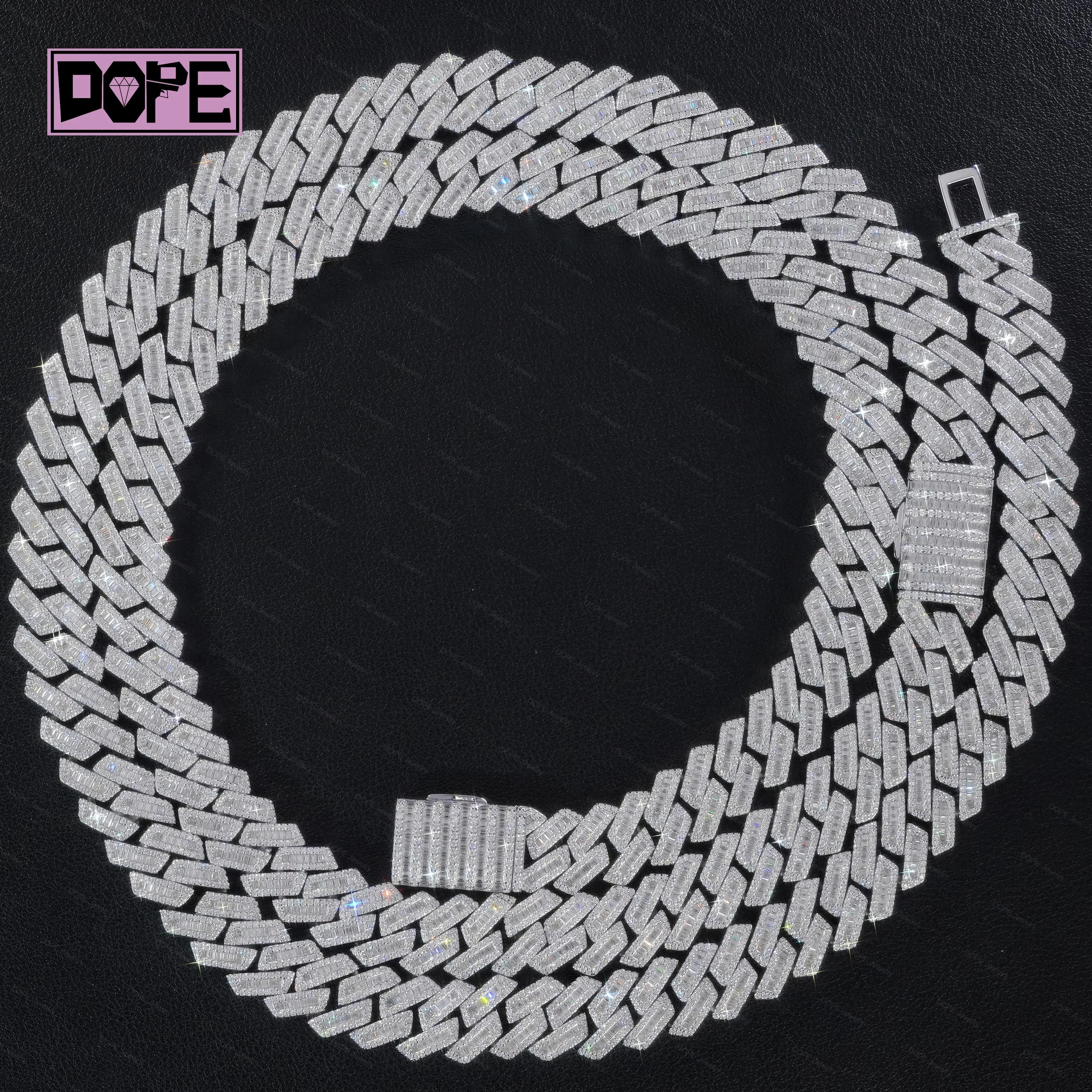 USA Stock 15mm Cuban Link Chain Hip Hop 925 Silver Inner Baguette Cut Iced Out Necklace Moissanite Cuban Chain
