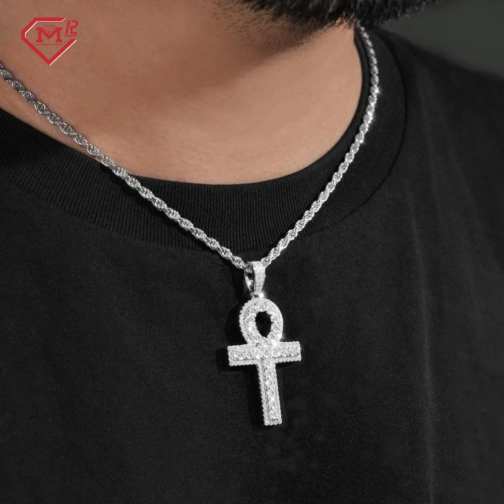 Shipment 3 Days Moissanite Cross Pendant Ankh VVS Diamond Jewelry 925 Silver Hiphop Moissanite Pendant