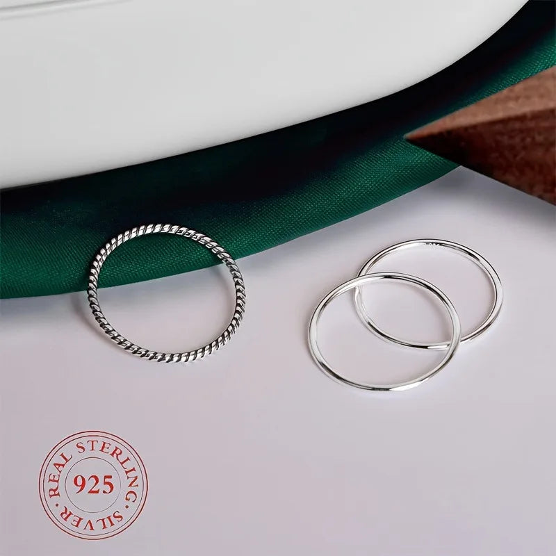 3PCS 925 Sterling Silver Knuckle Rings for Women Minimalist Thin Stacking Rings Set Midi Pinky Ring Size 2.5-8.5