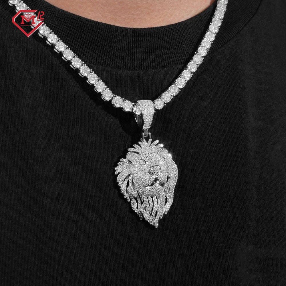 GRA Hip Hop Spot Goods Lion Pendant Men 925 Sterling Silver Fully Iced Out Moissanite Pendant
