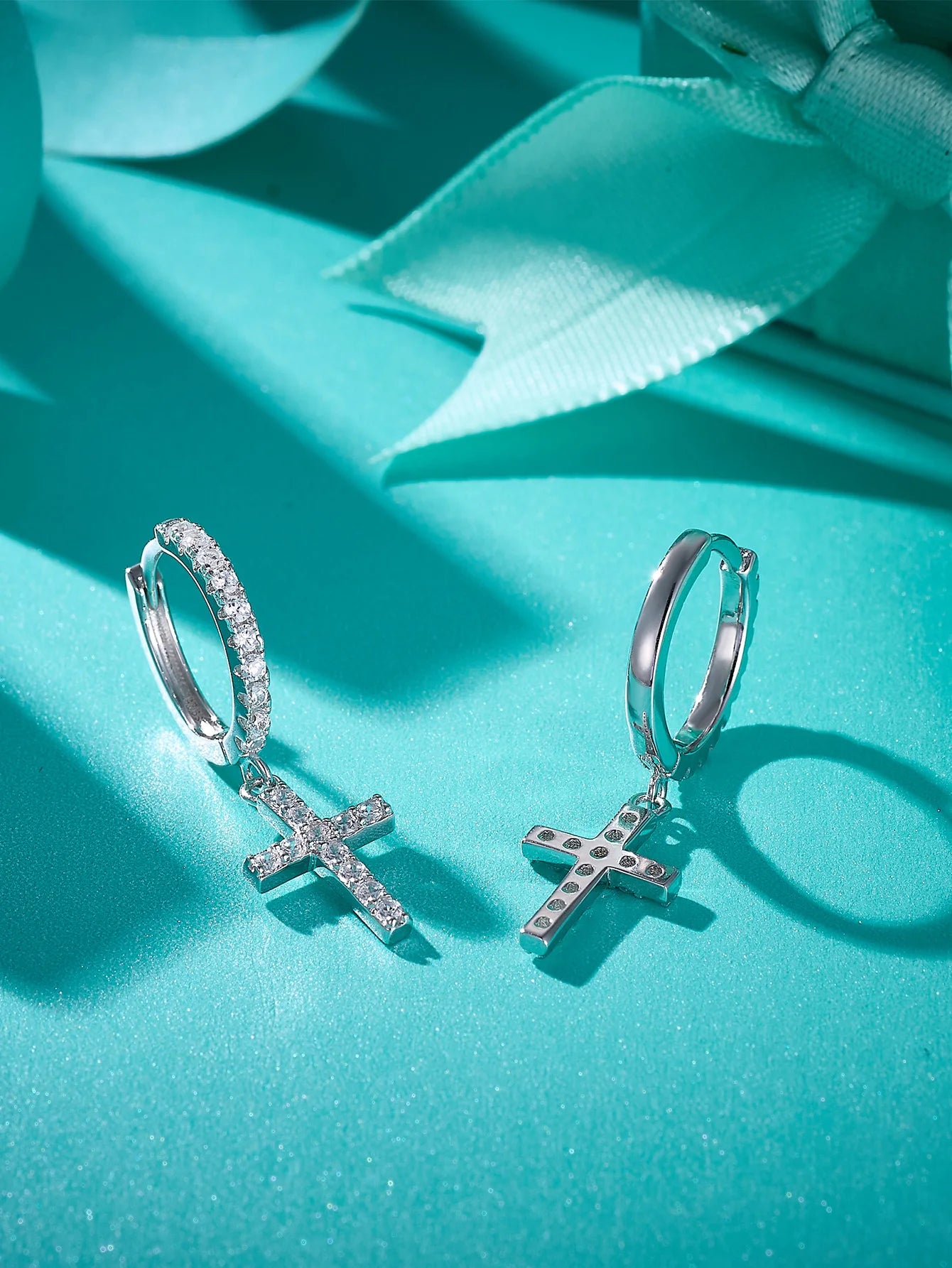 Cross 925 Sterling Silver Hip Hop Drop Hoop Earrings VVS D Color Moissanite Earrings Men Women Jewelry for Party Gift