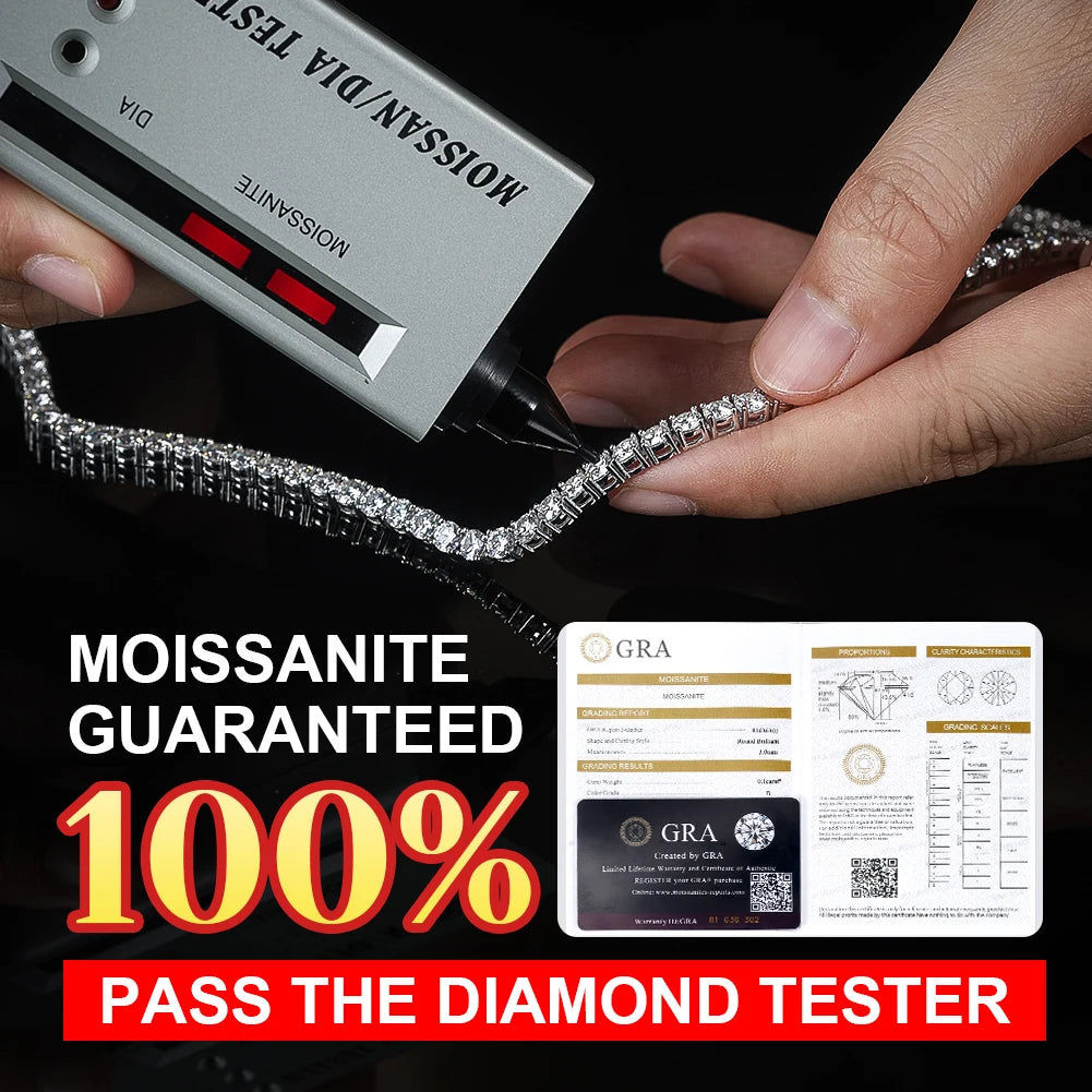 SMON01 Premium Iced Hip Hop Moissanite Necklace 925 Sterling Silver Iced Cut 3mm Moissanite Tennis Chain Necklace in Stock