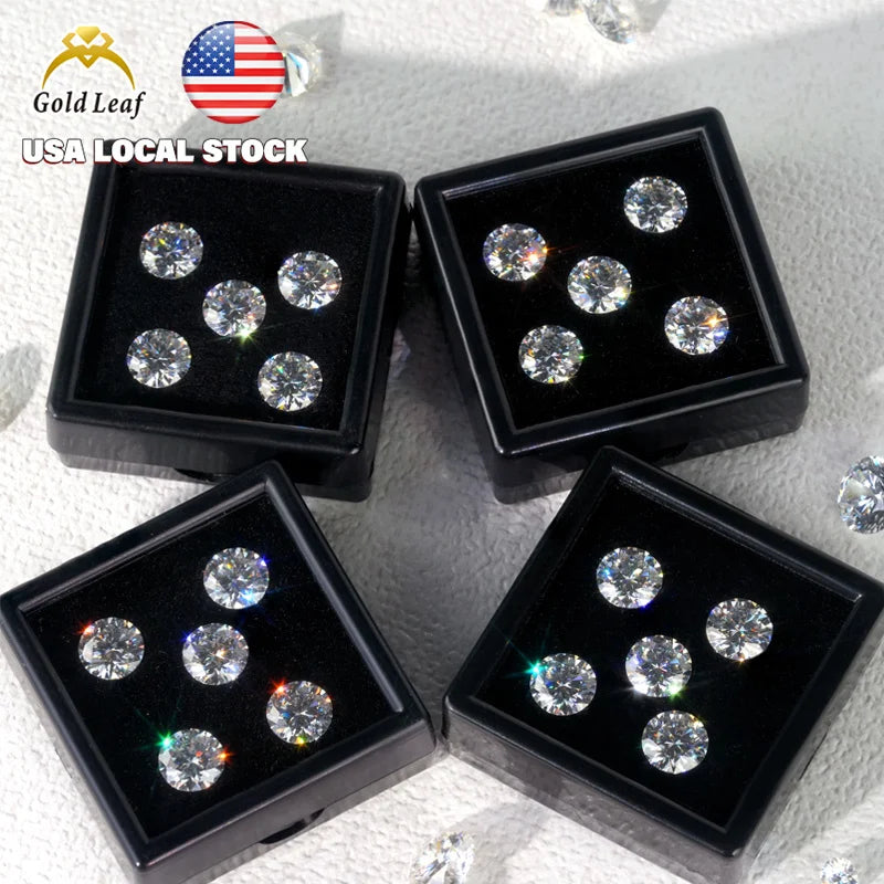 Goldleaf USA Local Stock GRA Moissanite Loose Gems G-VVS1 Round Brilliant Cut 5PC/Box  Moissanite for Jewelry Making