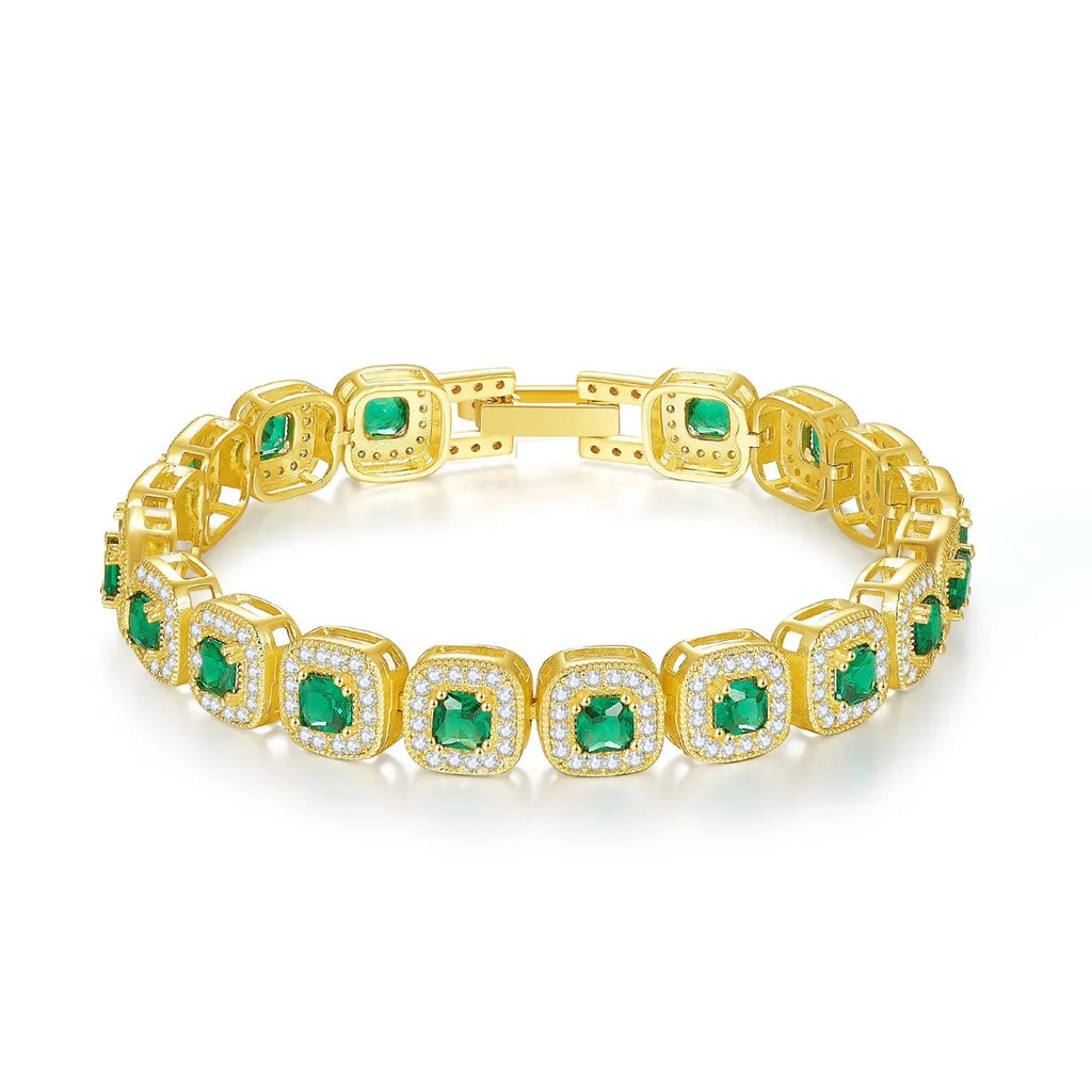 Gold Plated Chain Bracelet Women's Fashion Bracelet 14K 18K Gold CZ Zirconia Zircon Heart Emerald Women Tennis Bracelet Link