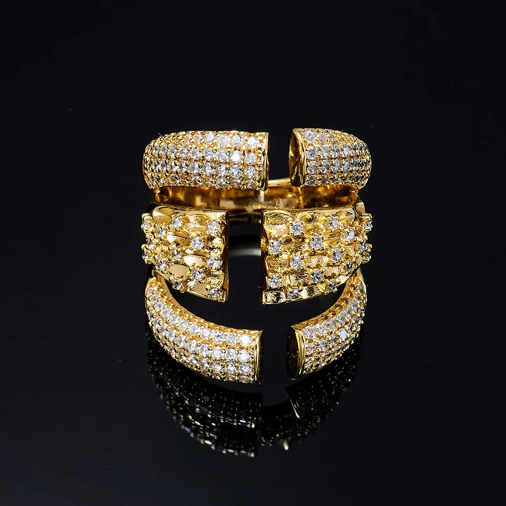 014477 Vintage Style Gold Plated Band Rings Zircon Free Size Ring Hip Hop Good Quality Brass Material Cubic Zirconia Ring