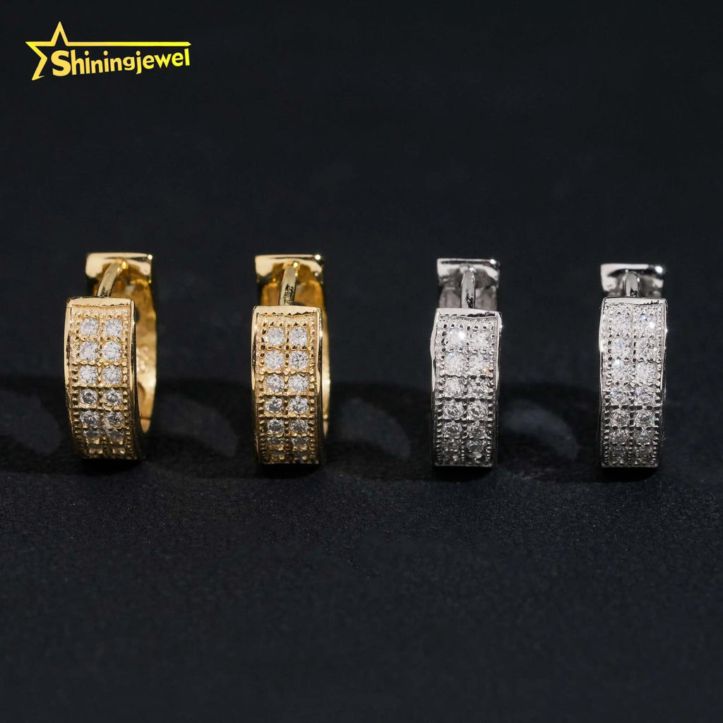 USA Local Stock Hip Hop Iced Out High Quality 925 Sterling Silver Hoop Moissanite Diamond Earrings