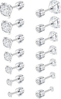 7 Pairs 18G 20G Stainless Steel Stud Earrings Round Cubic Zirconia Earring Set for Men Women 2MM-8MM Silver Tone