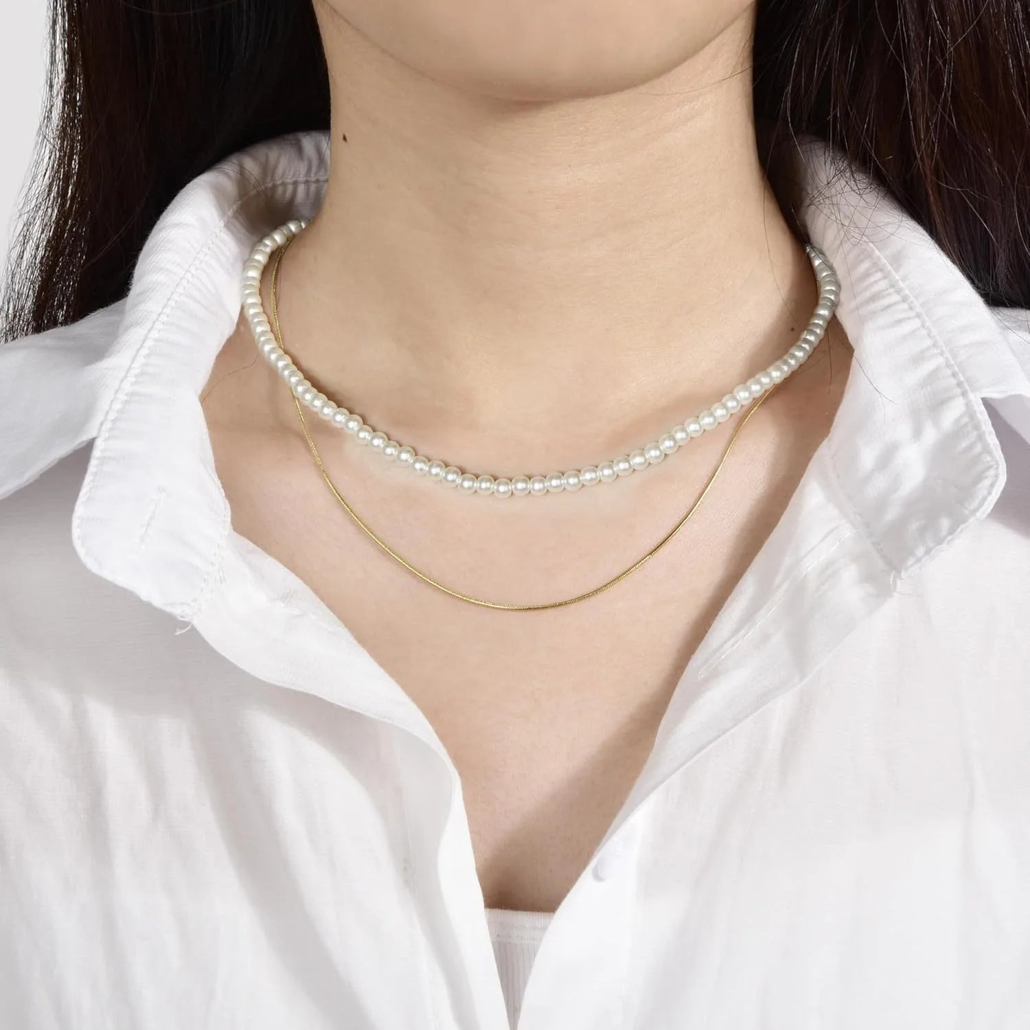 Fashion Jewelry Sets for Women Pearl Necklace Stainless Steel Stud Earrings Gift Bridal Party Jewelry