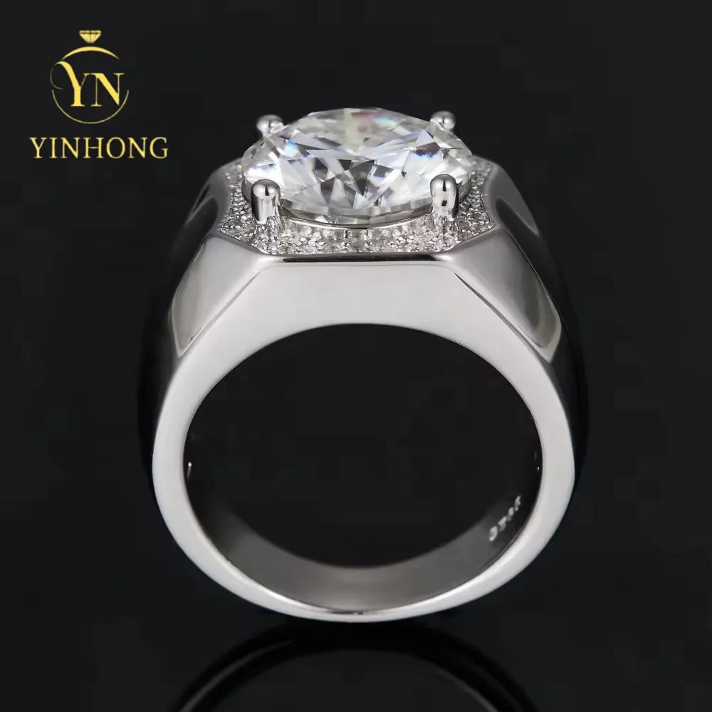 Men's Moissanite Ring S925 Silver Personalized Men's Ring Accessory, White and Green Moissanite Silver Ring