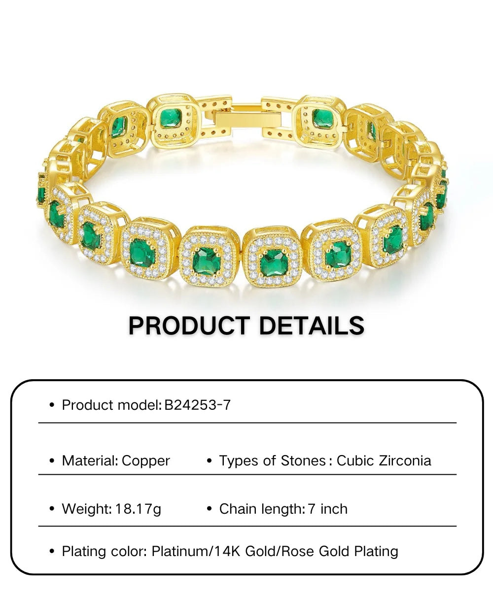 Gold Plated Chain Bracelet Women's Fashion Bracelet 14K 18K Gold CZ Zirconia Zircon Heart Emerald Women Tennis Bracelet Link
