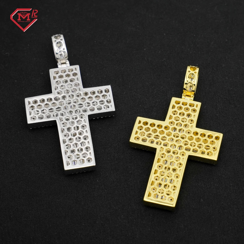 Fine Jewelry VVS Baguette Moissanite Cross Charms 925 Silver Fully Iced Out Pass Diamond Tester Moissanite Pendant