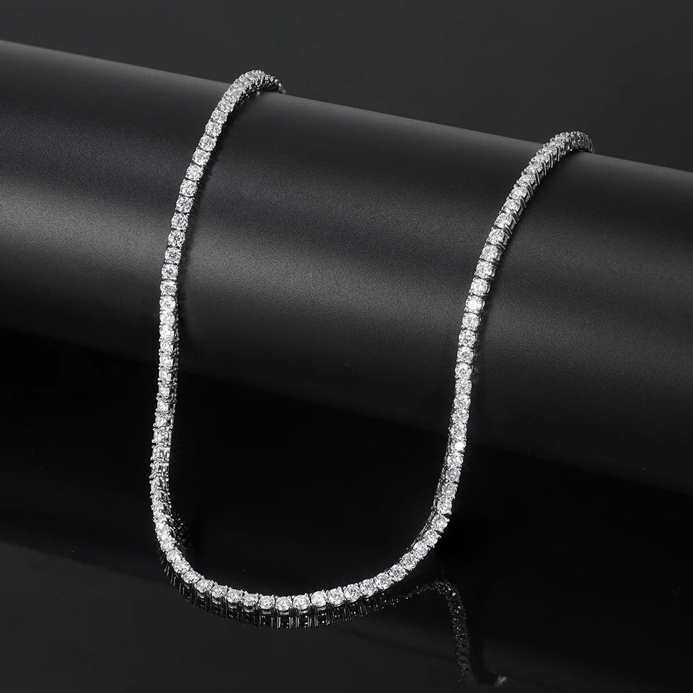 SMON01 Premium Iced Hip Hop Moissanite Necklace 925 Sterling Silver Iced Cut 3mm Moissanite Tennis Chain Necklace in Stock