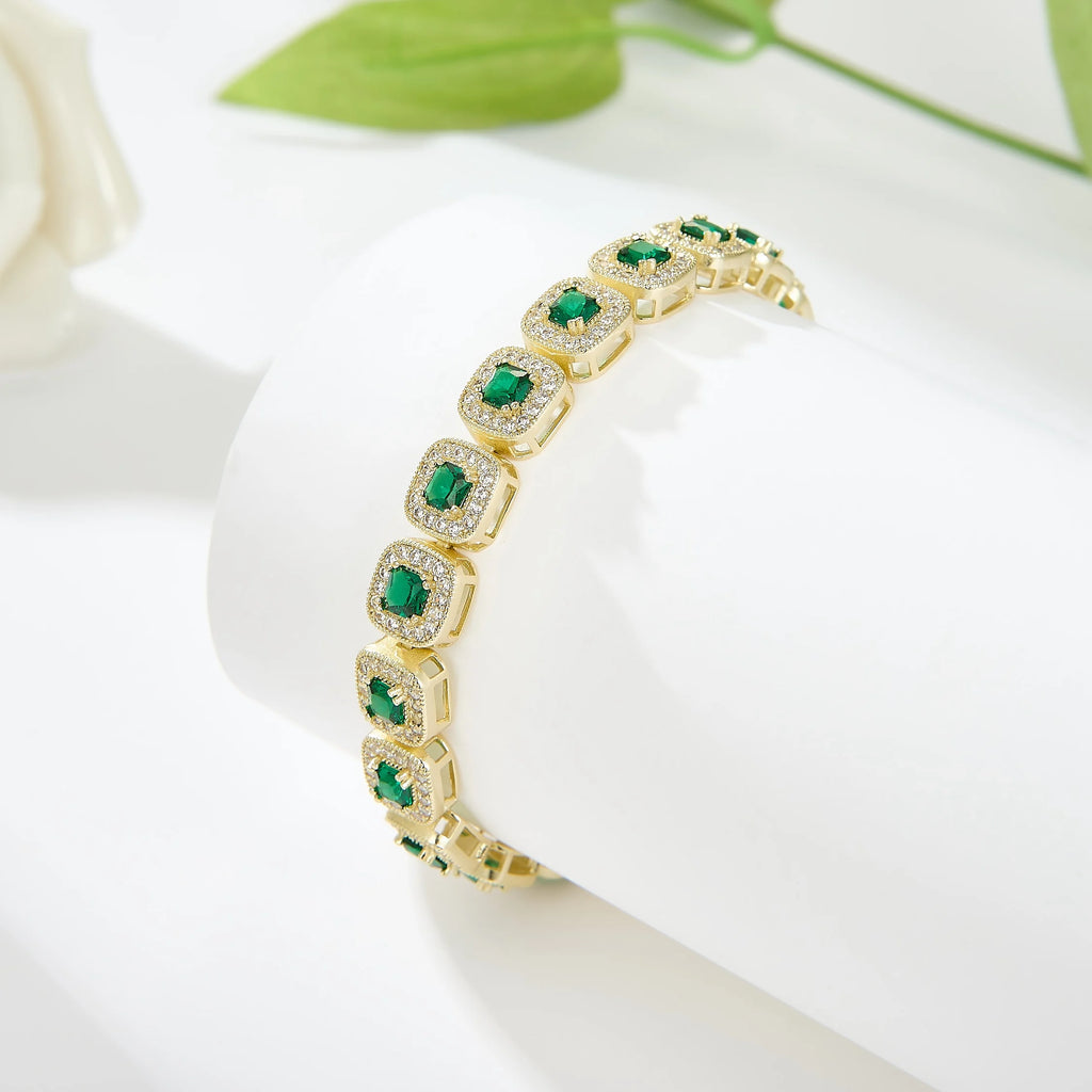 Gold Plated Chain Bracelet Women's Fashion Bracelet 14K 18K Gold CZ Zirconia Zircon Heart Emerald Women Tennis Bracelet Link