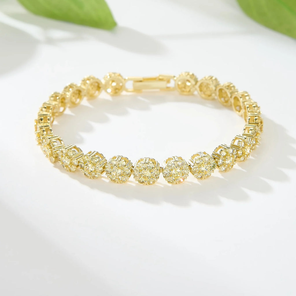 High Quality Gold Plated Chain Bracelet Women's Fashion Bracelet 14K Gold CZ Zirconia Zircon Flower Women Tennis Bracelet Link