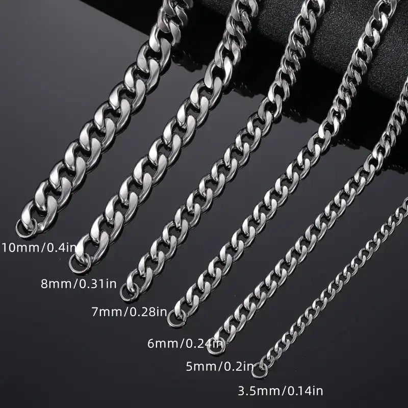 3pcs Men's Cuban Link Chain Set 3.5/ 5/7mm Fashion Chains Necklaces Stainless Steel Hip Hop Punk Jewelry for Men